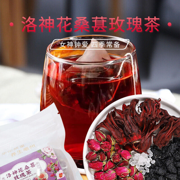 Mulberry Rose Hibiscus Tea - Sweet & Sour Summer Fruit Herbal Drink