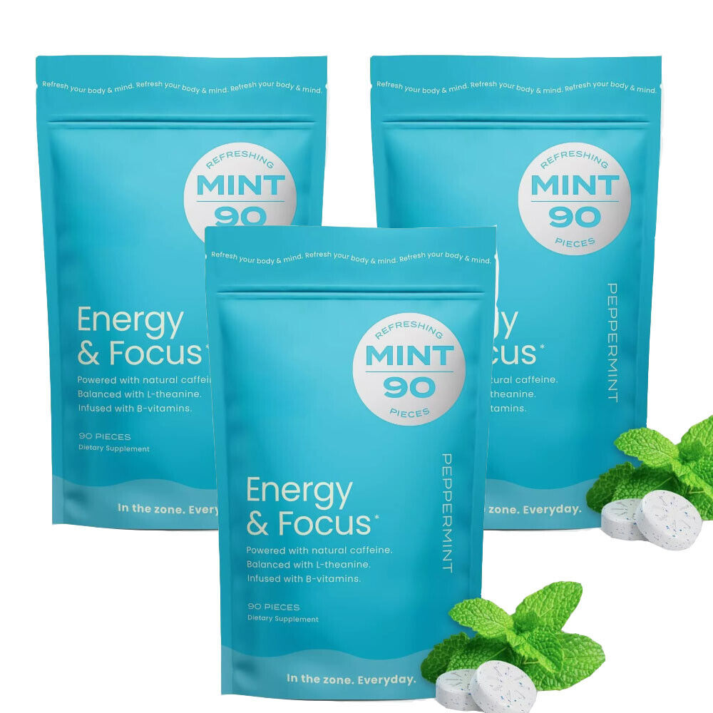 Energy Caffeine GUM (90Pieces) - Sugar Free with L-theanine + Caffeine