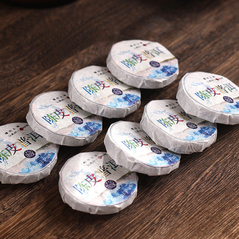 Chenpi Puerh Tea Menghai Puerh Ripe Small Tea Cake Aged Chenpi Tin 500g