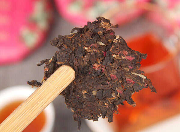 100g Pu-erh Ripe Tea Rose Ripe Tea Cake 普洱茶熟茶玫瑰花普熟茶饼三级普洱+玫瑰花陈香花香茶饼
