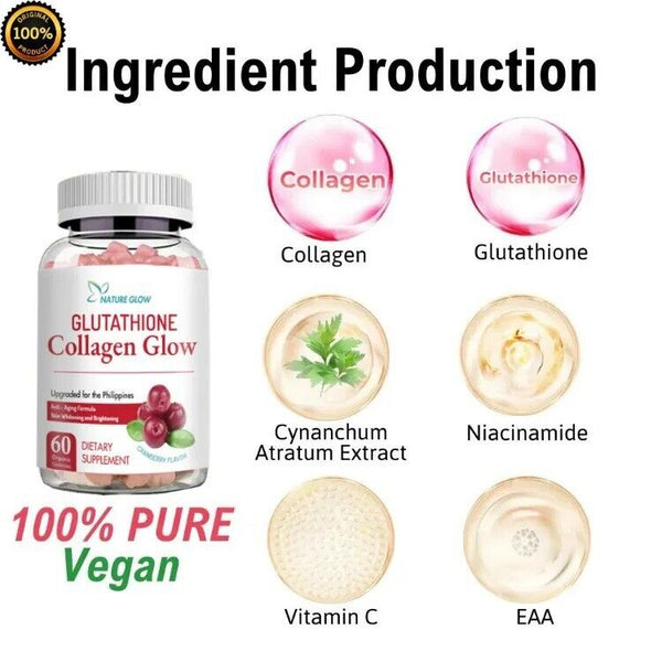 NATURE GLOW Collagen Gummies with Glutathione and Cranberry Anti-Aging Formula