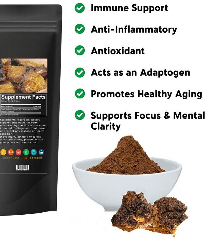 Chaga Mushroom Powder Inonotus Obliquus 8.8oz - Pure Non-Gmo Chaga Extract Secondary image