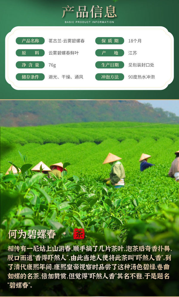 Yunwu Biluochun Fragrant Sweet Green Tea 76g Minggulan Brand New Tea Good Tea