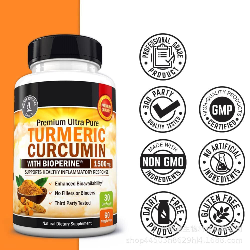 1500mg Turmeric Curcumin Capsules with Biopterin High Absorption Triple Strength Secondary image