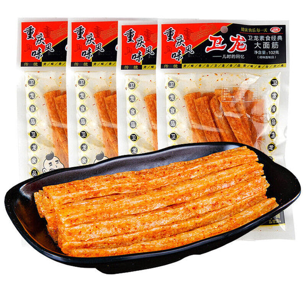 Weilong Gluten Spicy Strips Vegan Meat Snacks 102g 卫龙大面筋102g袋装整箱辣条辣片素肉休闲麻辣零食小吃食品