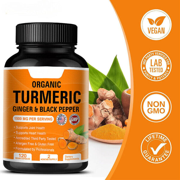 Turmeric Curcumin with Ginger & Black pepper 1500mg Triple Strength 120 Capsules