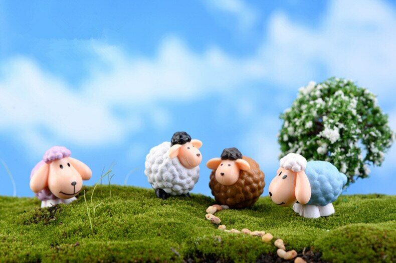 Figurines 2pc Long Ears Sheep Resin Decoration Moss Micro Landscape Deco Garden