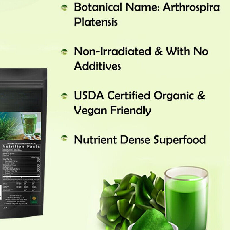 Spirulina Powder Organic 100% Pure Non-Gmo Non-Irradiated 2.2 lbs. (1 kilo)