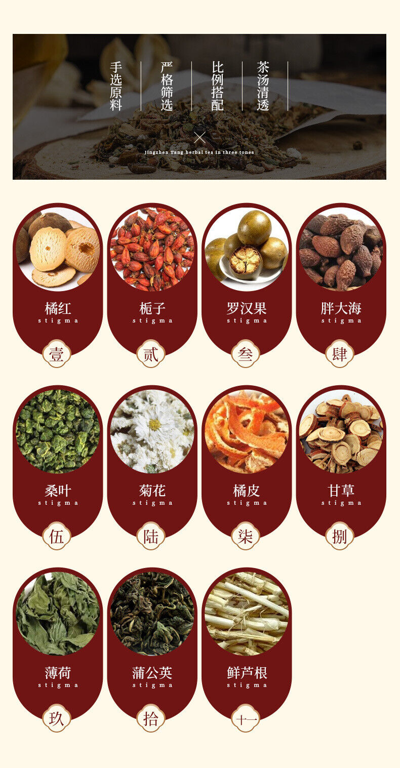 Tangerine Peel Gardenia Lo Han Guo Chrysanthemum Mint Herbal Tea Bags