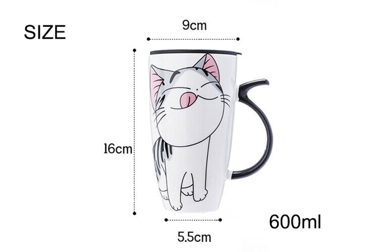 Coffee Cup With Lid And Spoon Cartoon Cat Milk Tea Cup Novelty Gift Ceramic Mug