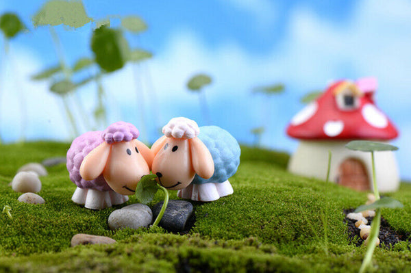 Figurines 2pc Long Ears Sheep Resin Decoration Moss Micro Landscape Deco Garden