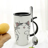 Coffee Cup With Lid And Spoon Cartoon Cat Milk Tea Cup Novelty Gift Ceramic Mug