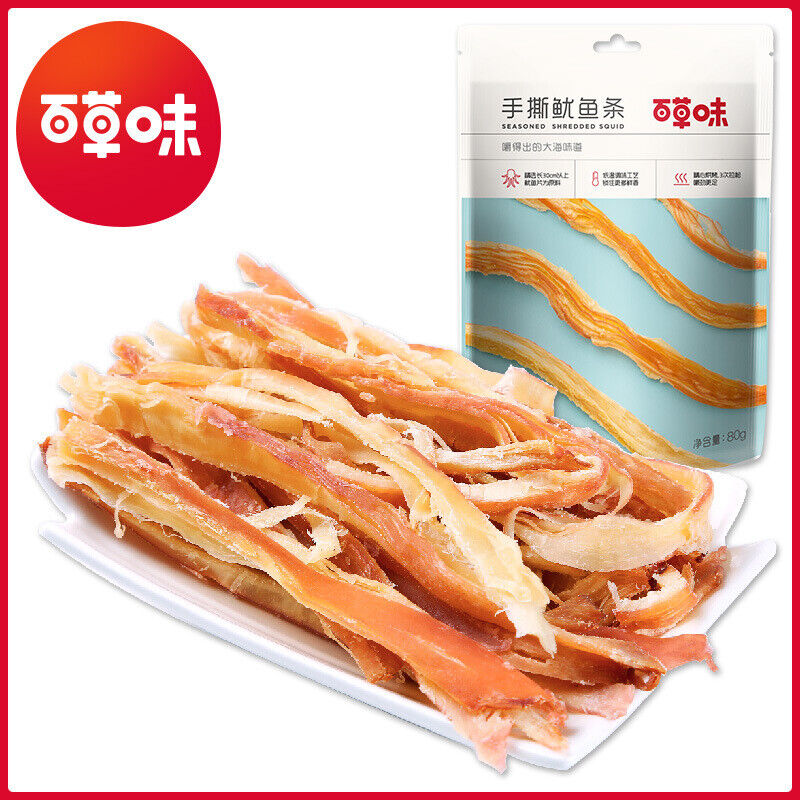 80g Baicaowei Hand-Pulled Squid Strips – 80g, Savory Chinese Snack Main image