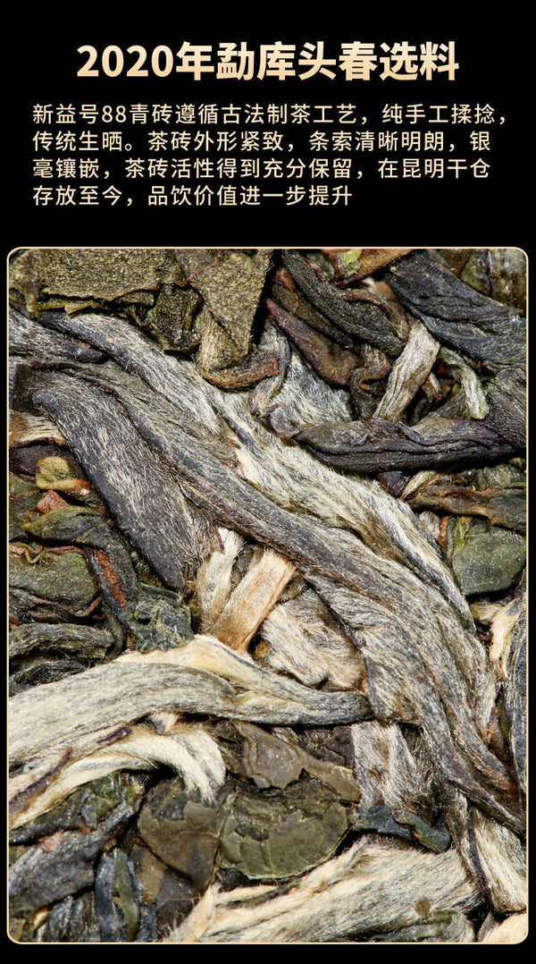 Pu'er Tea Raw Tea 88 Green Brick Spring Tea Yunnan Ancient Tree Tea 500g