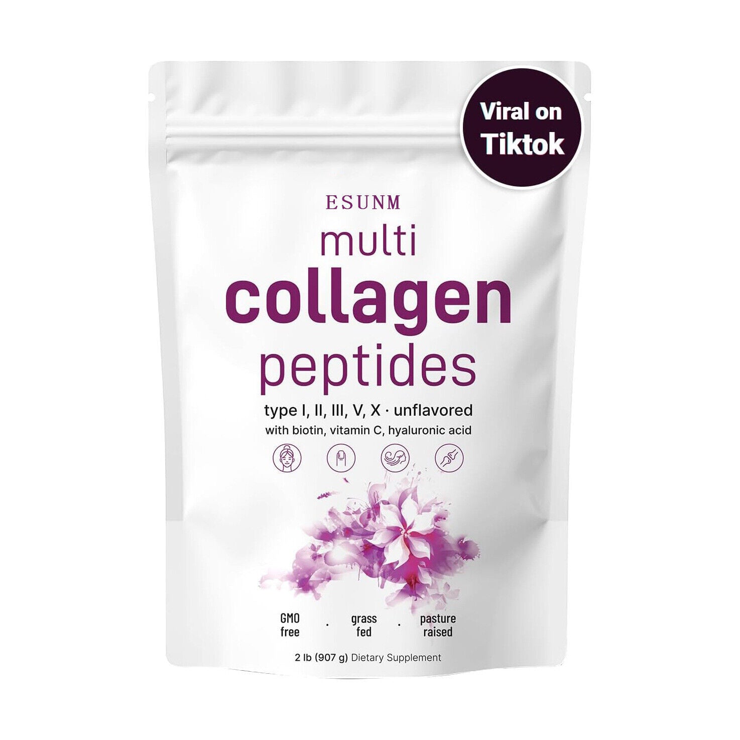 Multi Collagen Peptides Powder-HydrolyzedProtein Peptides (Type l,l,ll,v,X) 1LB Secondary image