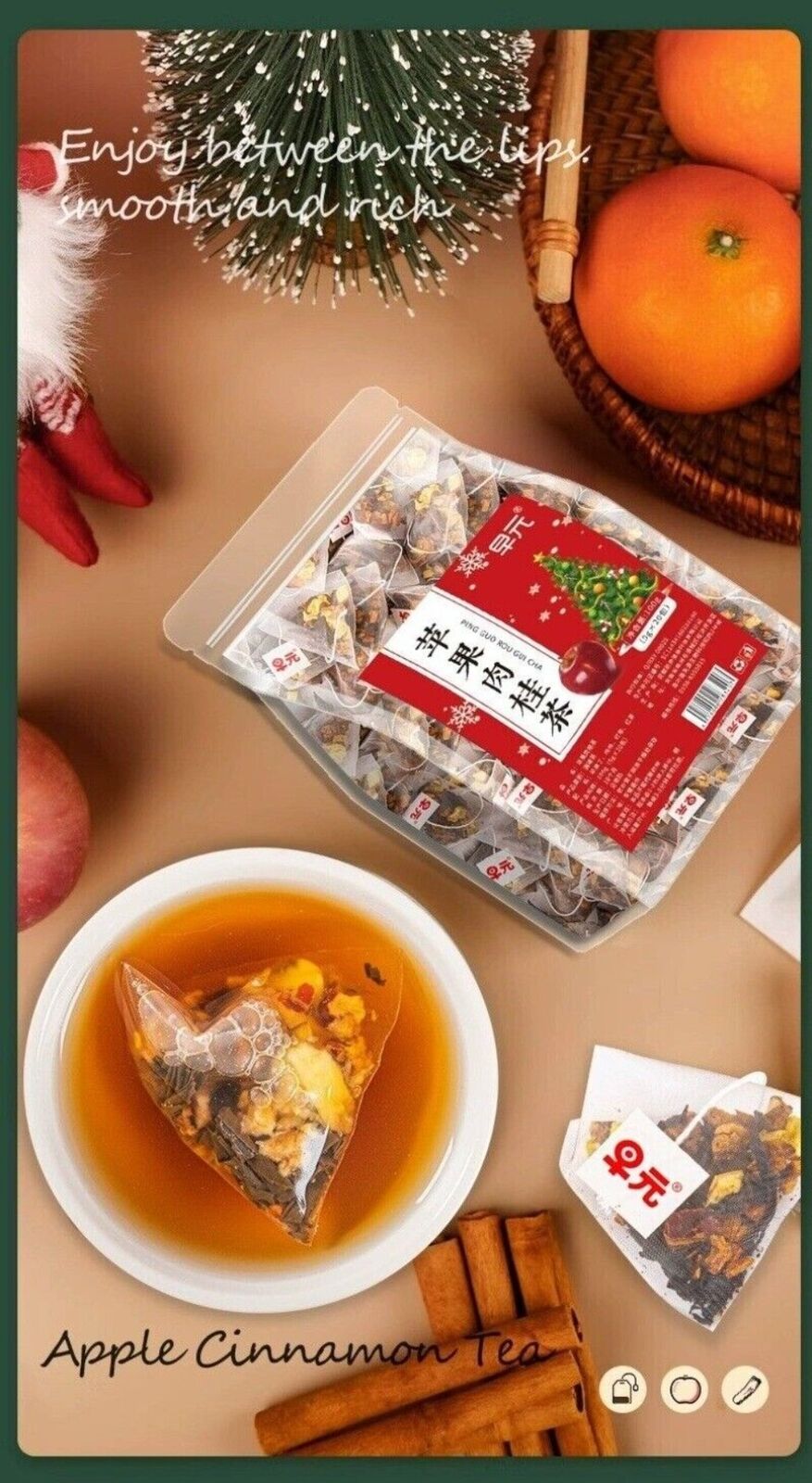 Apple Cinnamon Black Tea Bags Winter Spiced Drink Infusion Women's Wellness