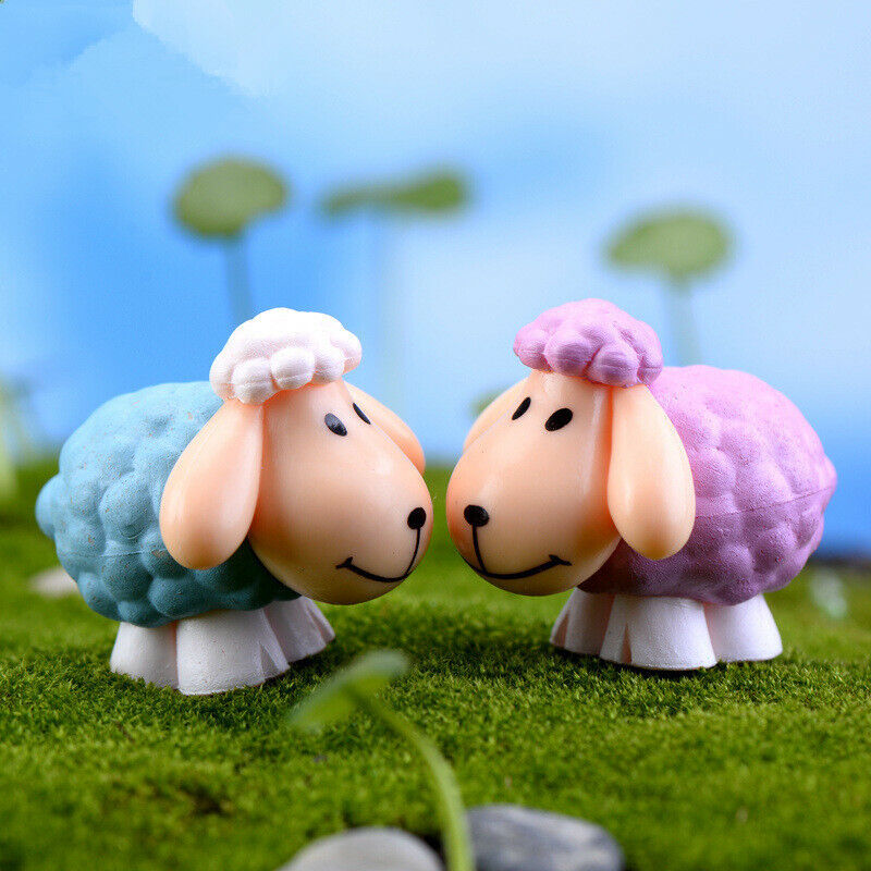 Figurines 2pc Long Ears Sheep Resin Decoration Moss Micro Landscape Deco Garden
