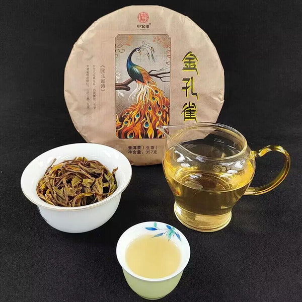 357g Yunnan Yiwu Peacock Puerh Cake Sheng Puer Tea Compressed Raw Puer Tea Cake