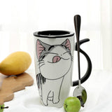 Coffee Cup With Lid And Spoon Cartoon Cat Milk Tea Cup Novelty Gift Ceramic Mug