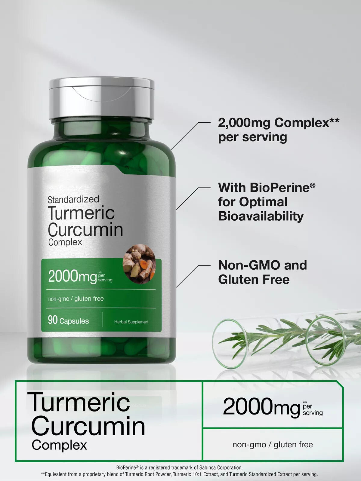 Turmeric curcumin contains bioprotein | 2000 mg | 90 capsules | Horbaach -