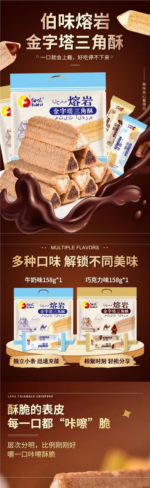 Perfect for Office,Lava Triangle Crisp Milk Filling Chocolate Wafer Snack