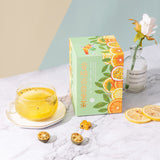 Freeze dried citrus, passion fruit, honey tea, lemon slices, flower fruit tea