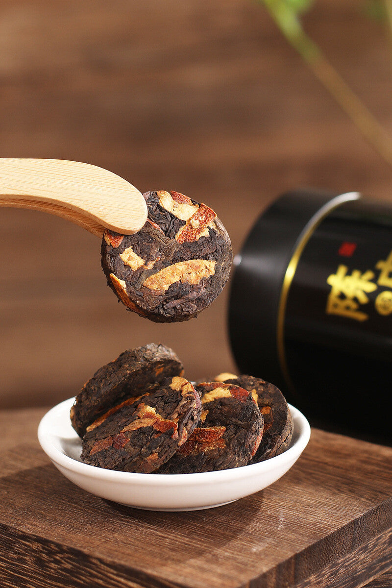 Chenpi Puerh Tea Menghai Puerh Ripe Small Tea Cake Aged Chenpi Tin 500g