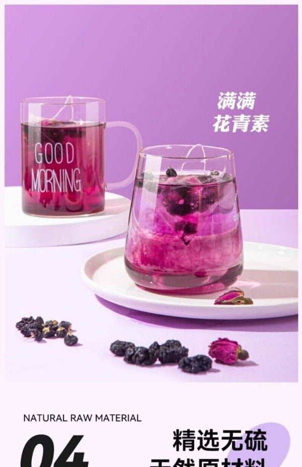 Black Goji Mulberry Rose Herbal Tea Blend Women's Wellness Vitality Booster