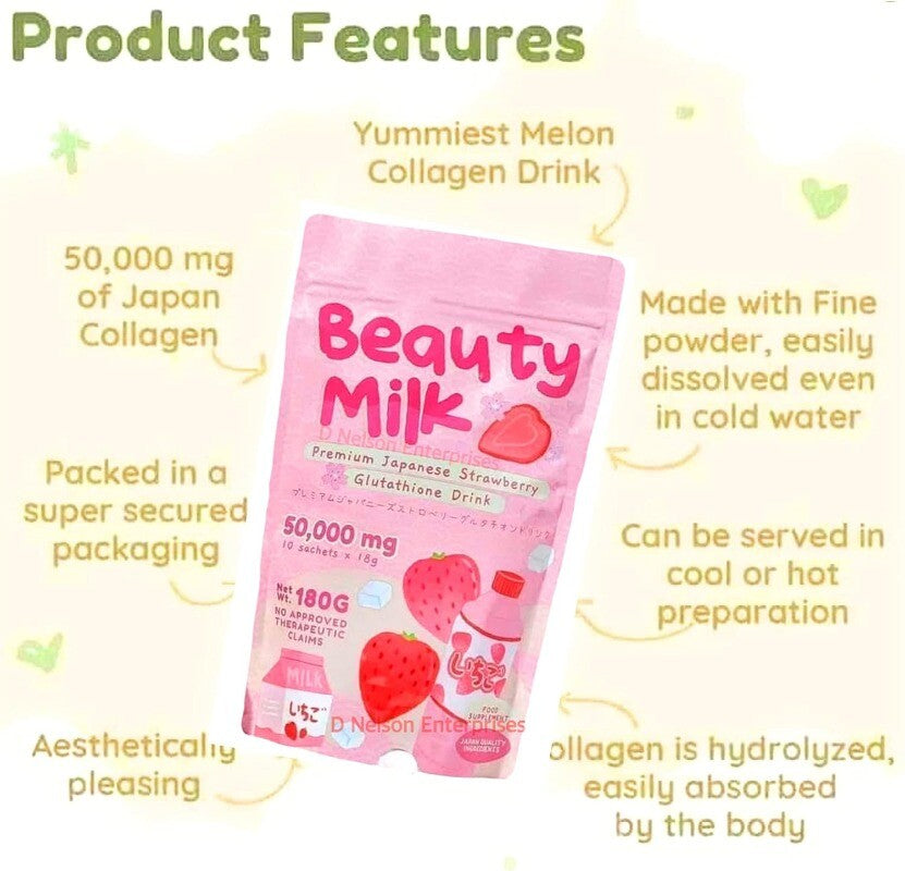 Glutathione Strawberry Powder Beauty Milk Powder Collagen Drink 180g