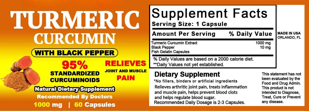 Turmeric With 95% Curcumin Joint and Muscle Pain Relief With Black Pepper