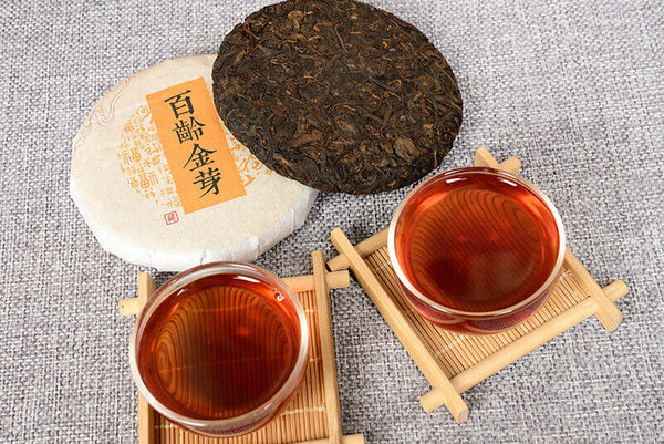 Pu'er Tea Leaves 100g Ripe Tea Cake Bai Ling Golden Bud Ripe Tea Cake