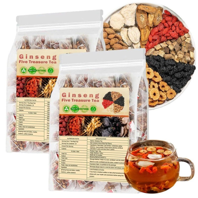 Ginseng Five Treasure Tea - Kidney Support, Red Date Herbal Blend, Main image
