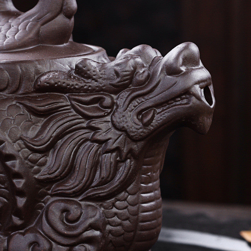China Traditional Ceramic Tea Pot Dragon Phoenix Tea Kettle Purple Clay Tea Set