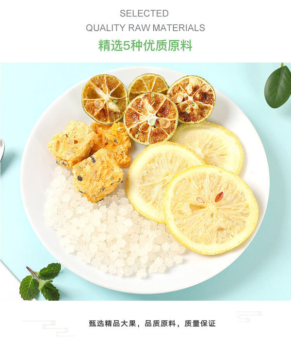 Freeze dried citrus, passion fruit, honey tea, lemon slices flower fruit tea