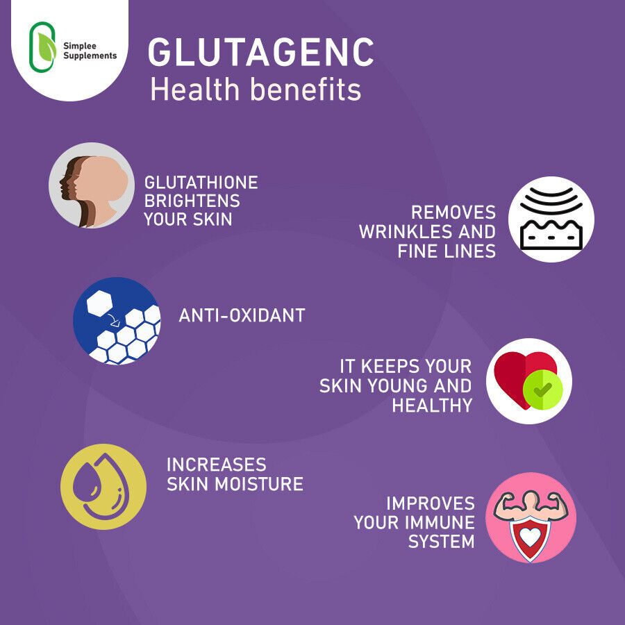 Gluta Genc Glutathione L-Glutathione Capsules Anti-Aging Skin Whitening 60