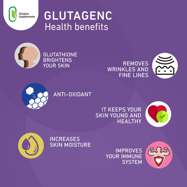 Gluta Genc Glutathione L-Glutathione Capsules Anti-Aging Skin Whitening 60