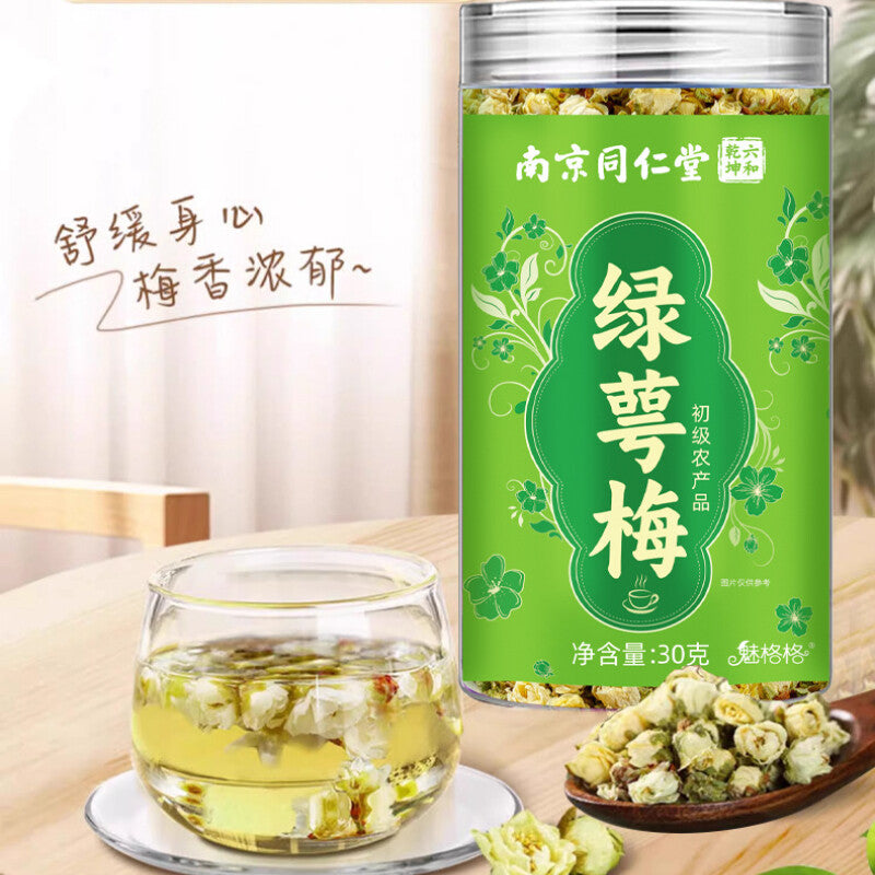 Apricot Plum Green Tea with White Red Rose Buds Loose Leaf Natural Blend in Jar