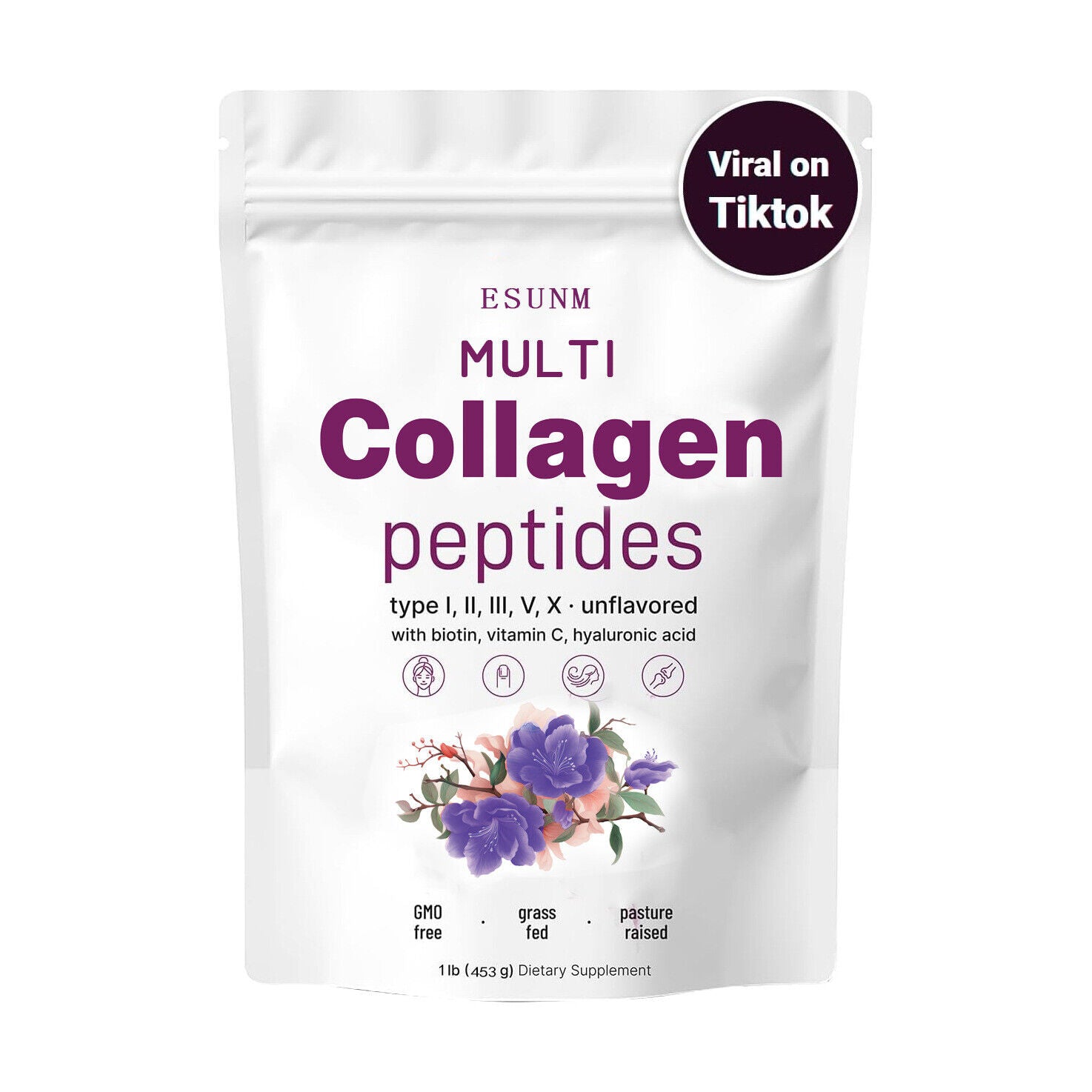 Multi Collagen Peptides Powder-HydrolyzedProtein Peptides (Type l,l,ll,v,X) 1LB Main image