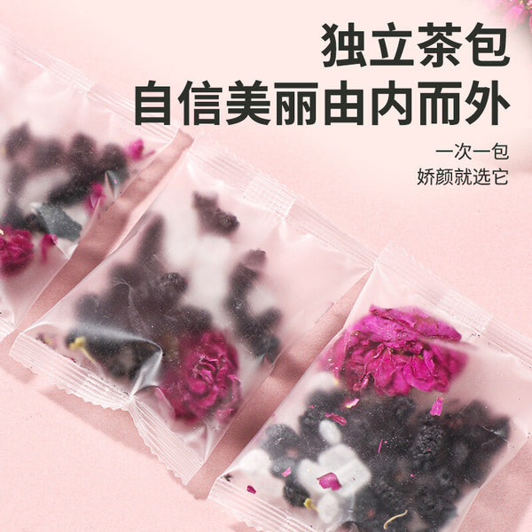 Black Goji Berry Mulberry Rose Herbal Tea Bags Anthocyanin Rich Health Drink