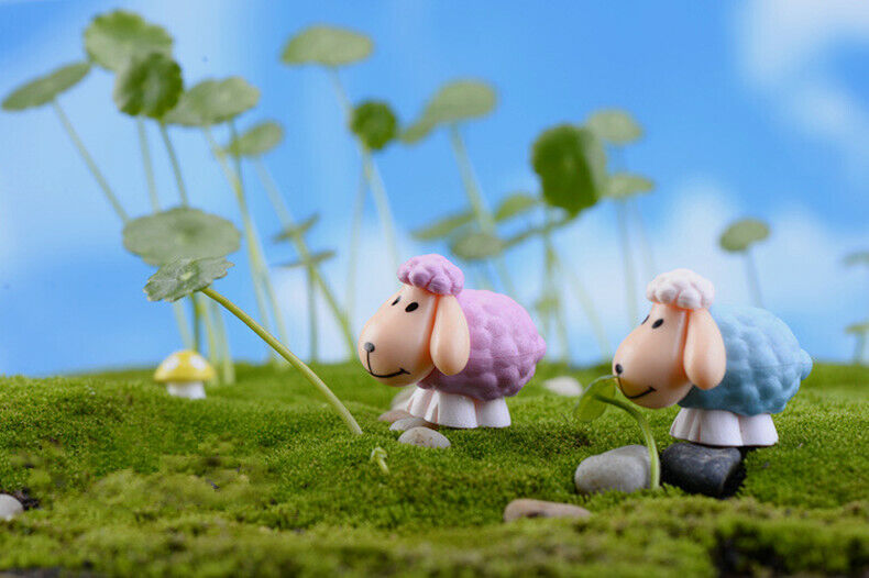Figurines 2pc Long Ears Sheep Resin Decoration Moss Micro Landscape Deco Garden