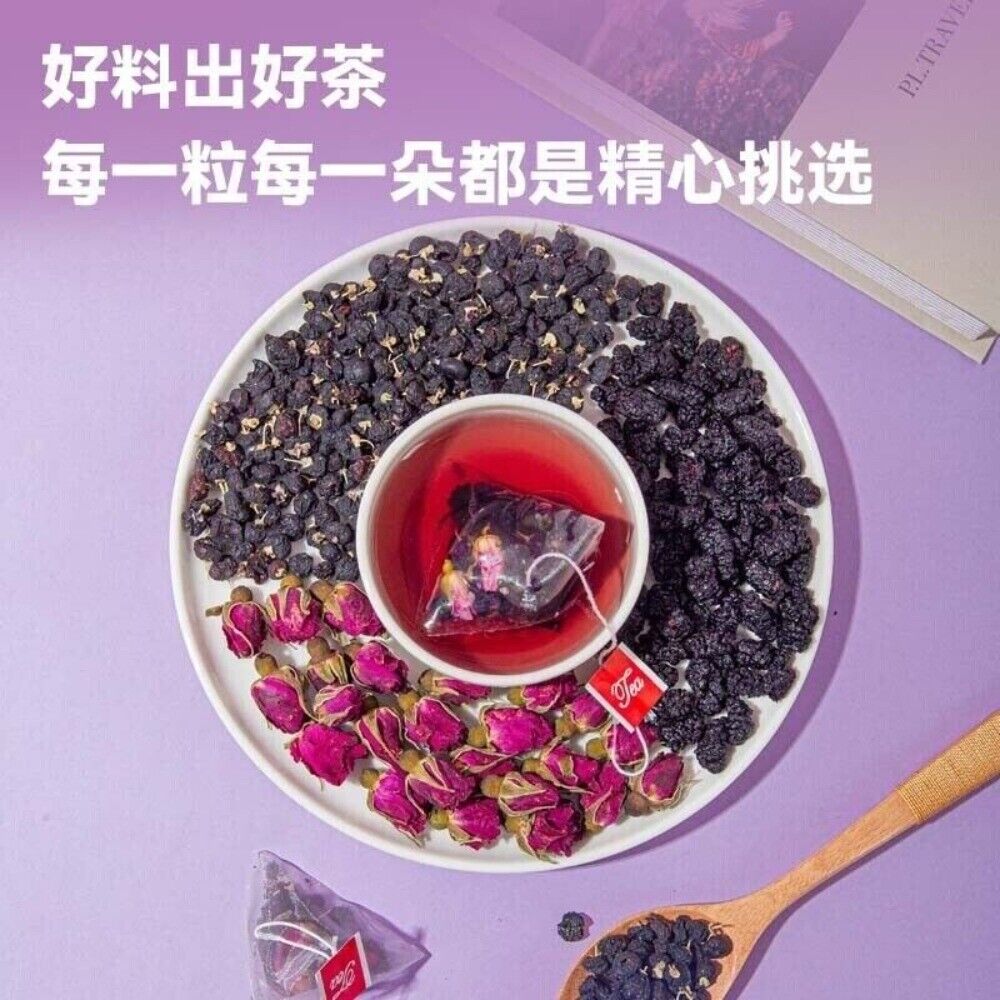 Black Goji Mulberry Rose Herbal Tea Blend Women's Wellness Vitality Booster