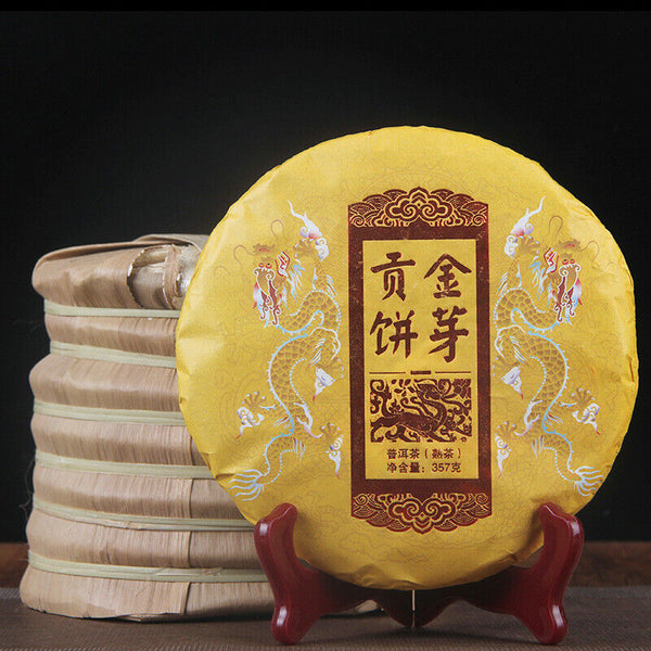 357g Yunnan Pu'er Ripe Tea Cake 云南普洱熟茶西双版纳茶区年春茶357g御贡金饼 普洱熟茶