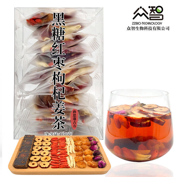 10 Packs of Combination Tea, Black Sugar, Goji Berries, Red Dates, Ginger Tea