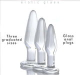 3 Piece Glass Butt Plug Set Anal Training Kit with 3 Sizes of Clear Anal Plugs
