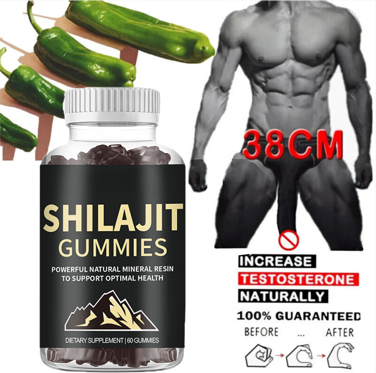Pure 100% Himalayan Shilajit Gummies Immune Support w/ AshwagandhaChaga Mushroom Main image