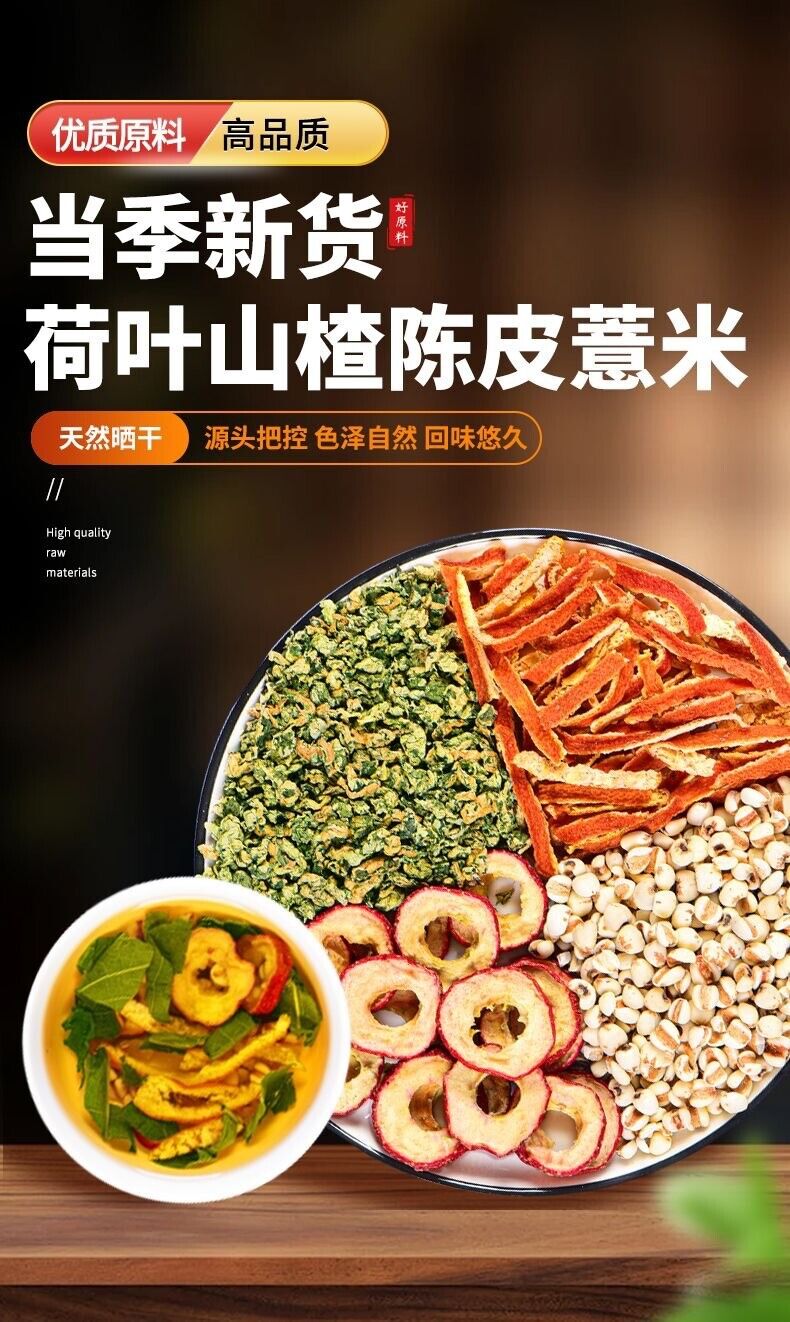 Premium Lotus Leaf Hawthorn Tangerine Peel Coix Tea Herbal Wellness Blend