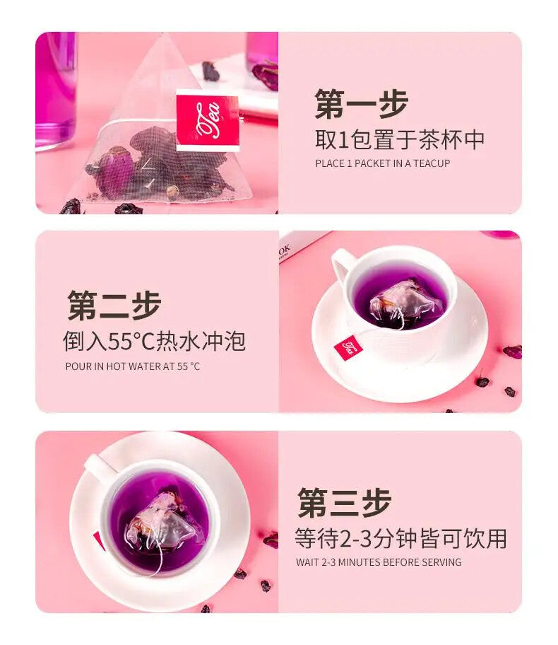 Anti-fatigue Health Beauty Fruit Flower Tea Mulberry Black Wolfberry Rose tea