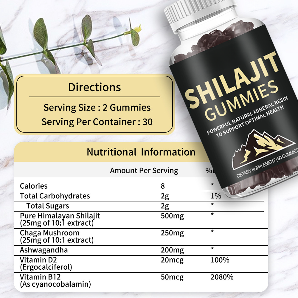 100% Pure Organic Himalayan Shilajit Gummies Ashwagandha Energy Boost 60 Count Secondary image