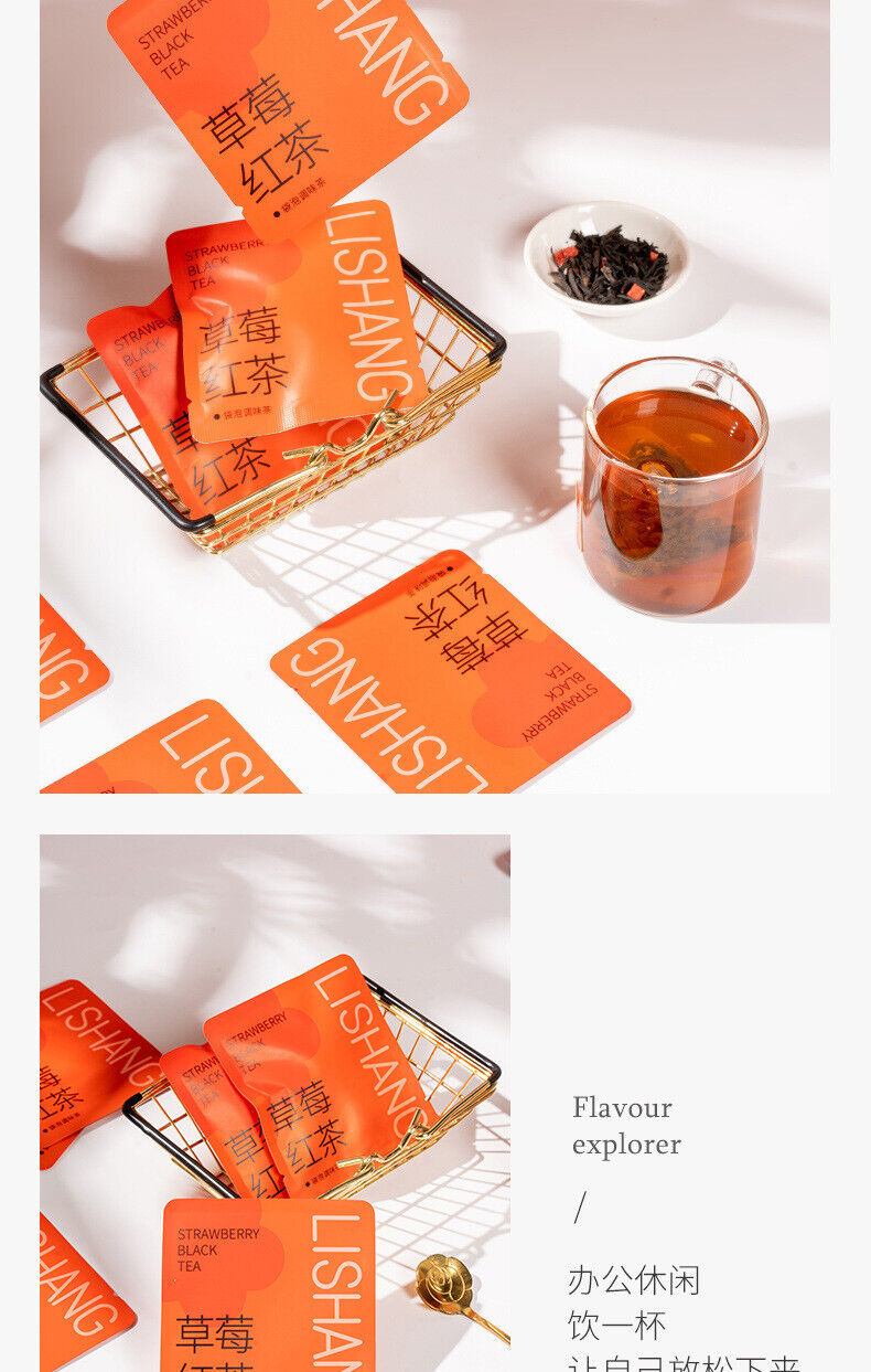 Strawberry Black Tea Triangle Tea Bags Ceylon Loose Leaf Cold Brew Tea