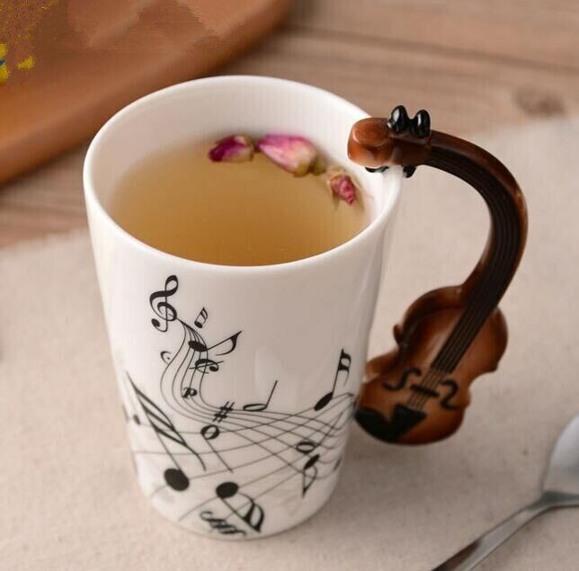 Music Violin Guitar Ceramic Drinkware Mug Coffee Tea Milk Stave Cups with Handle